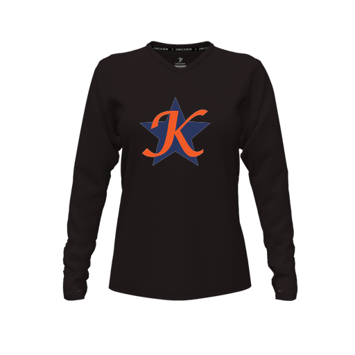 [CUS-DFW-TEES-CMF-VNK-LSL-BLK-FYXS-LOGO1] Decker Comfort T-Shirt (Female Youth XS, Black, V Neck, Logo 1, Long Sleeve)