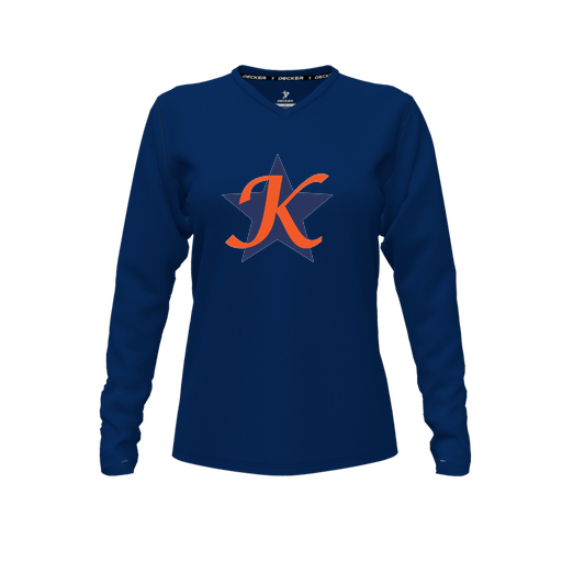 [CUS-DFW-TEES-CMF-VNK-LSL-NVY-FYXS-LOGO1] Decker Comfort T-Shirt (Female Youth XS, Navy, V Neck, Logo 1, Long Sleeve)