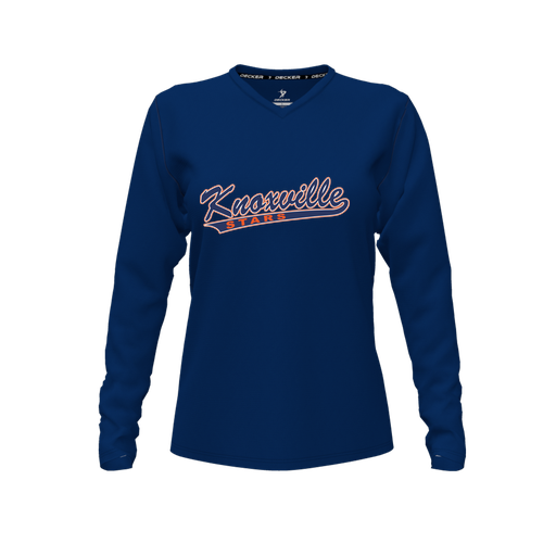 [FTLVCFNV-FYXS-LOGO2] Decker Comfort T-Shirt (Female Youth XS, Navy, V Neck, Logo 2, Long Sleeve)