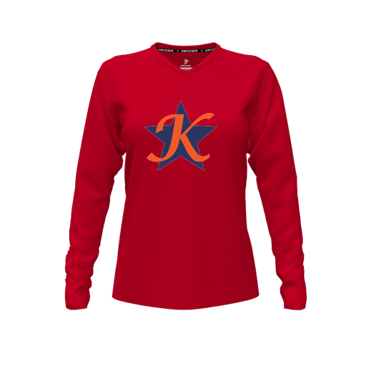 [FTLVCFRD-FYXS-LOGO1] Decker Comfort T-Shirt (Female Youth XS, Red, V Neck, Logo 1, Long Sleeve)