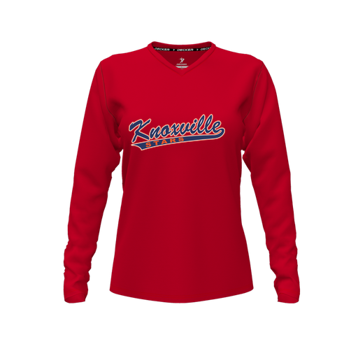 [FTLVCFRD-FYXS-LOGO2] Decker Comfort T-Shirt (Female Youth XS, Red, V Neck, Logo 2, Long Sleeve)
