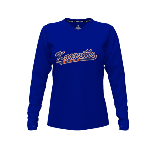 [FTLVPTRY-FYXS-LOGO2] Decker Performance T-Shirt (Female Youth XS, Royal, V Neck, Logo 2, Long Sleeve)