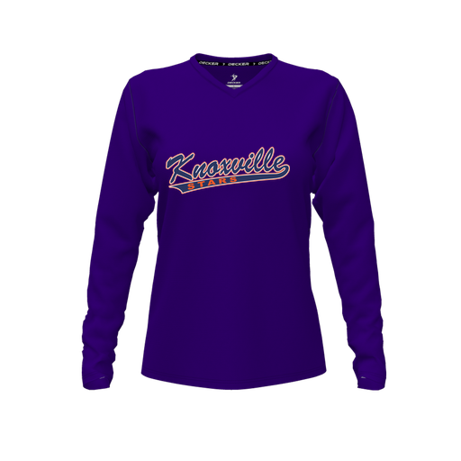 [FTLVPTPP-FYXS-LOGO2] Decker Performance T-Shirt (Female Youth XS, Purple, V Neck, Logo 2, Long Sleeve)